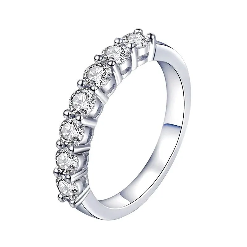 14k White 3mm Or 3.5mm Seven Stones Half Eternity Band Ring for Women