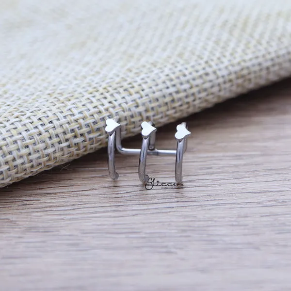 316L Surgical Steel Triple Lines with Heart on the Top Ear Cuffs - Non Piercing | Minimalist Ear Cuffs