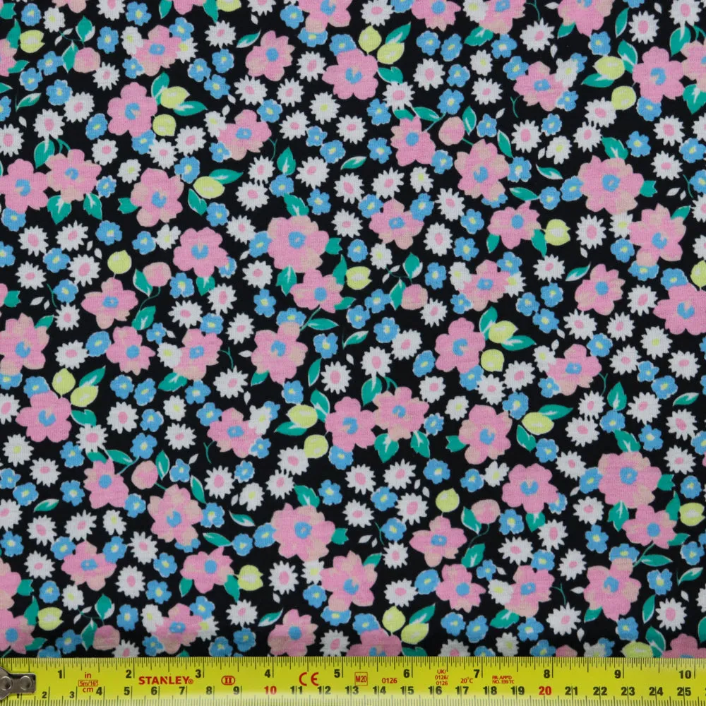 (53C) Pink Floral Spun Polyester (54")