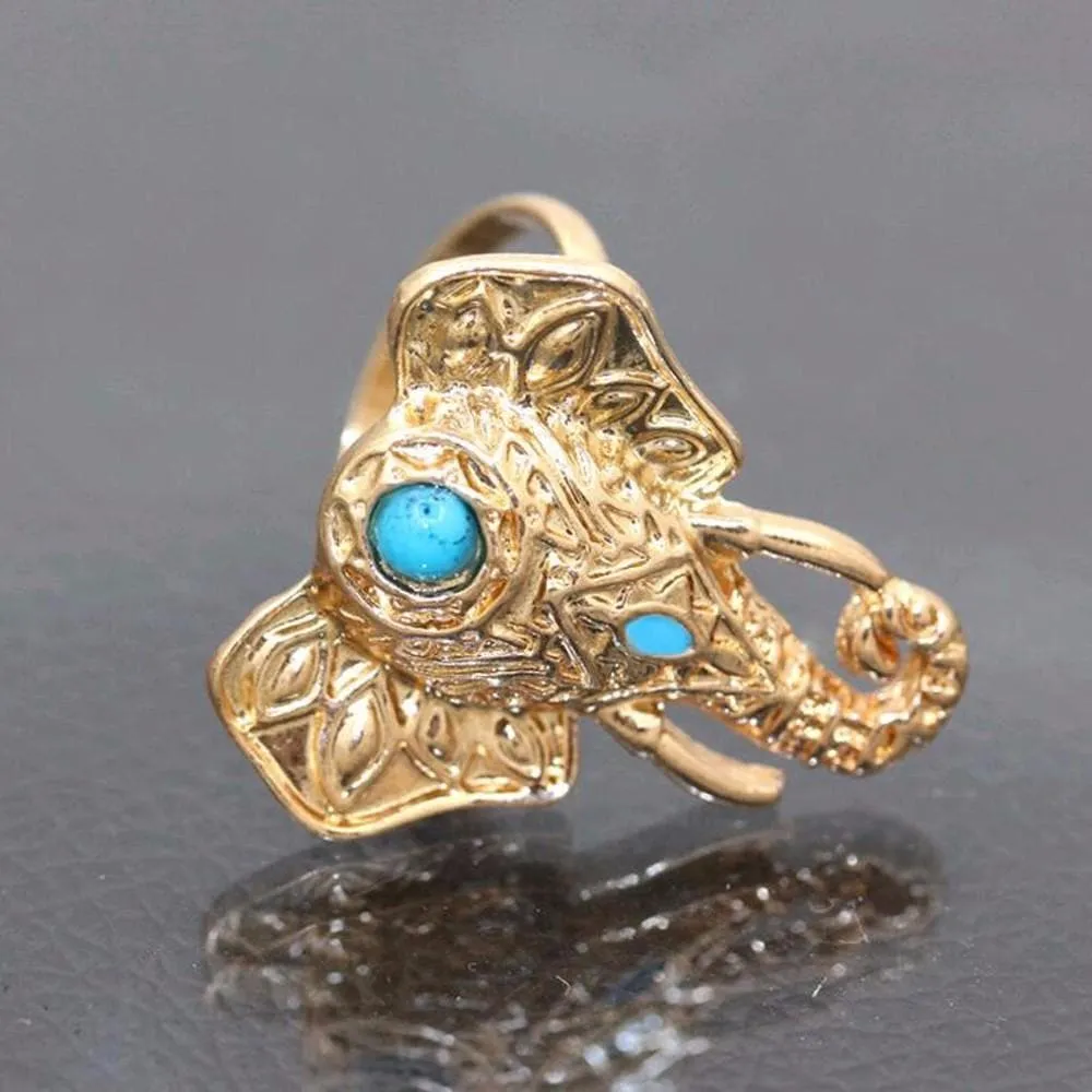 8pcs Boho Retro Elephant Snake Blue Rings