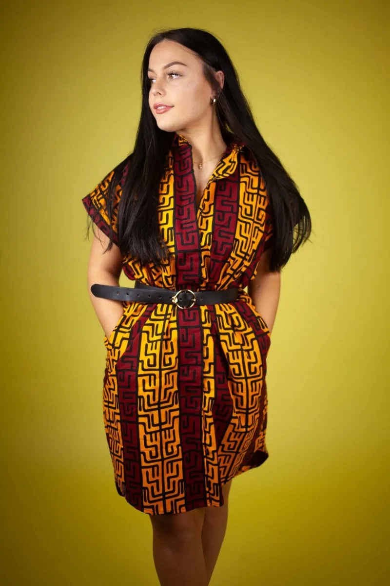 African Dress In Read & Yellow