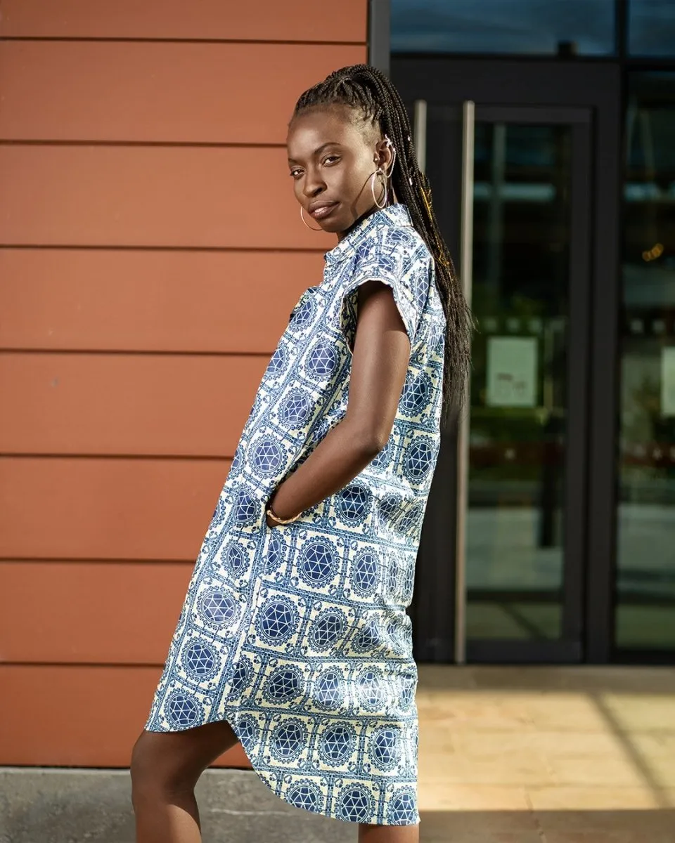 African Shirt Dress In Beautiful Blue Print