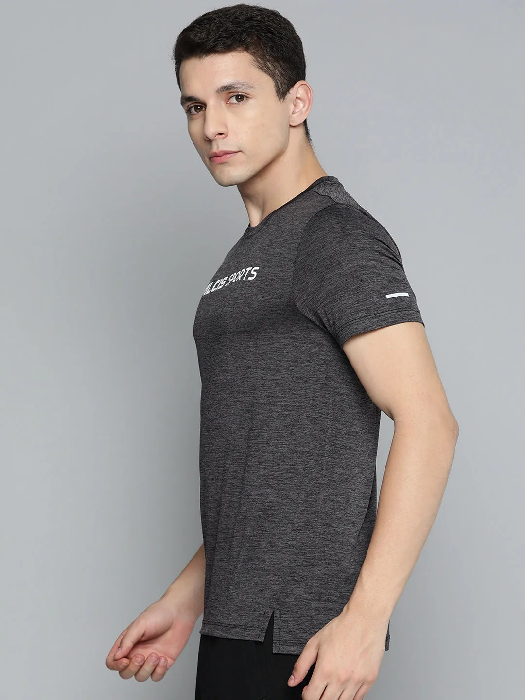 Alcis Men Black Brand Logo Printed Slim Fit T-shirt