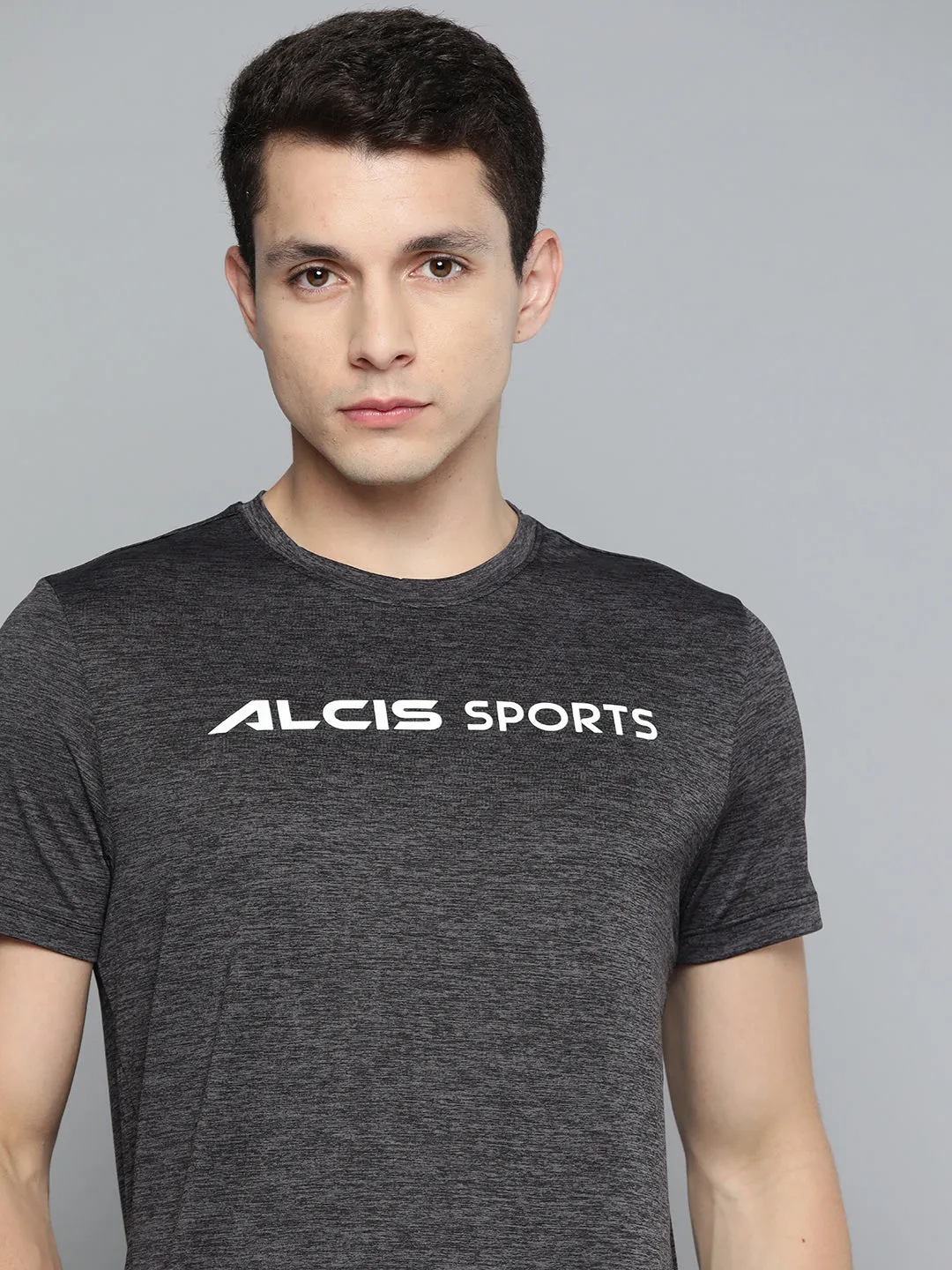 Alcis Men Black Brand Logo Printed Slim Fit T-shirt