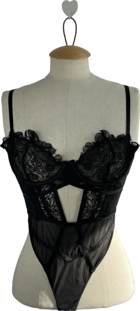 Ann Summers Black Mesh Lace Bodysuit UK 8