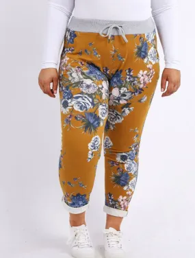 Anne   Kate Italian Blossom Print Mustard Trouser 14-18