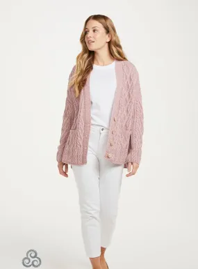 Aran - Vented box Cardigan with Buttons and trellis - Pink