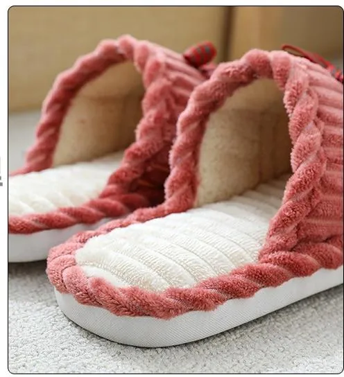 Autumn Winter Women's Thick Bottom Non-slip Bowknot Indoor House Slippers