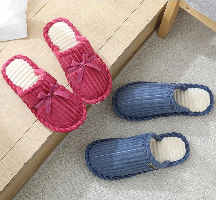 Autumn Winter Women's Thick Bottom Non-slip Bowknot Indoor House Slippers