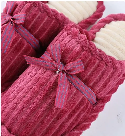 Autumn Winter Women's Thick Bottom Non-slip Bowknot Indoor House Slippers