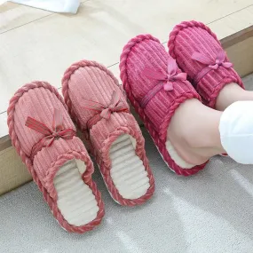 Autumn Winter Women's Thick Bottom Non-slip Bowknot Indoor House Slippers