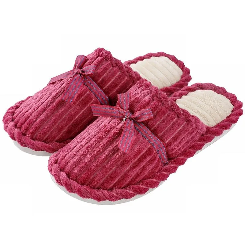 Autumn Winter Women's Thick Bottom Non-slip Bowknot Indoor House Slippers