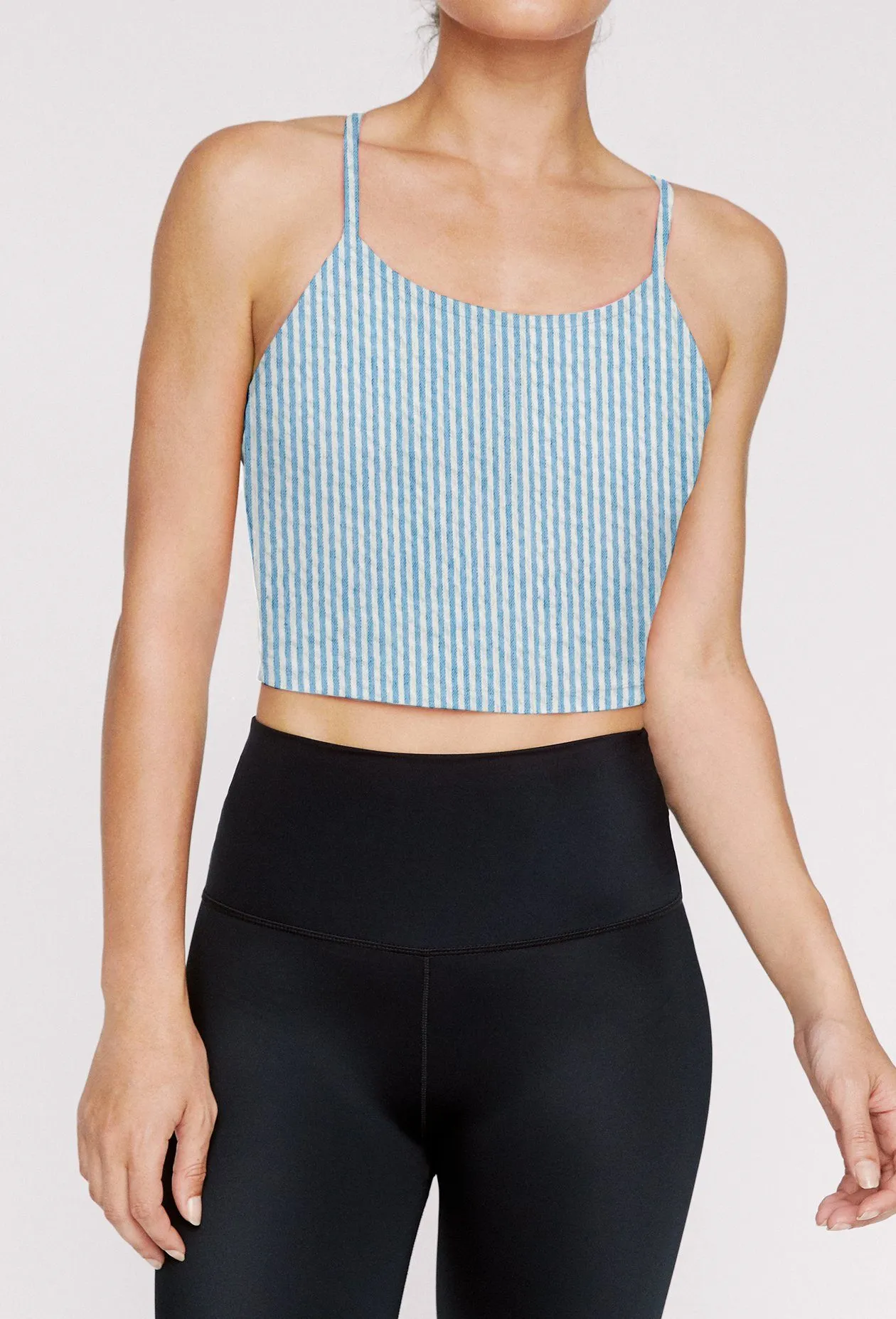 Avery Cropped Tank Blue Derby Stripe