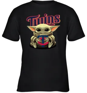 Baby Yoda Hugs Loves The Minnesota Twins Baseball Youth T-Shirt