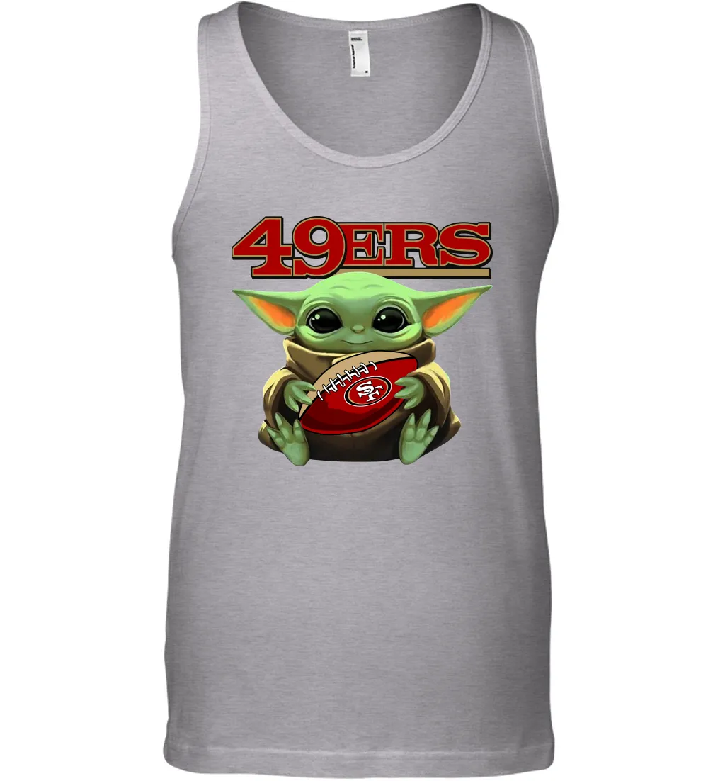 Baby Yoda Loves The San Francisco 49ers Star Wars Baby Yoda Hugs 49ers NFL Mens Tank Top