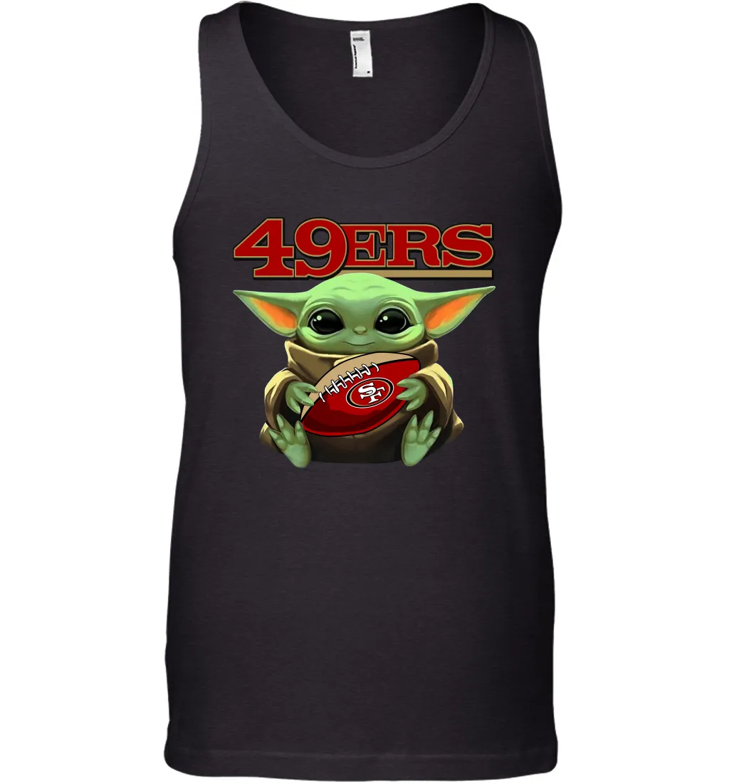 Baby Yoda Loves The San Francisco 49ers Star Wars Baby Yoda Hugs 49ers NFL Mens Tank Top