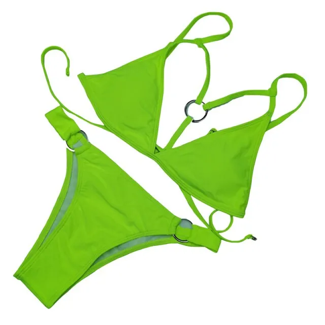 Bandage Micro Bikini Set High Cut Sexy Brazilian Swimwear in Neon Color