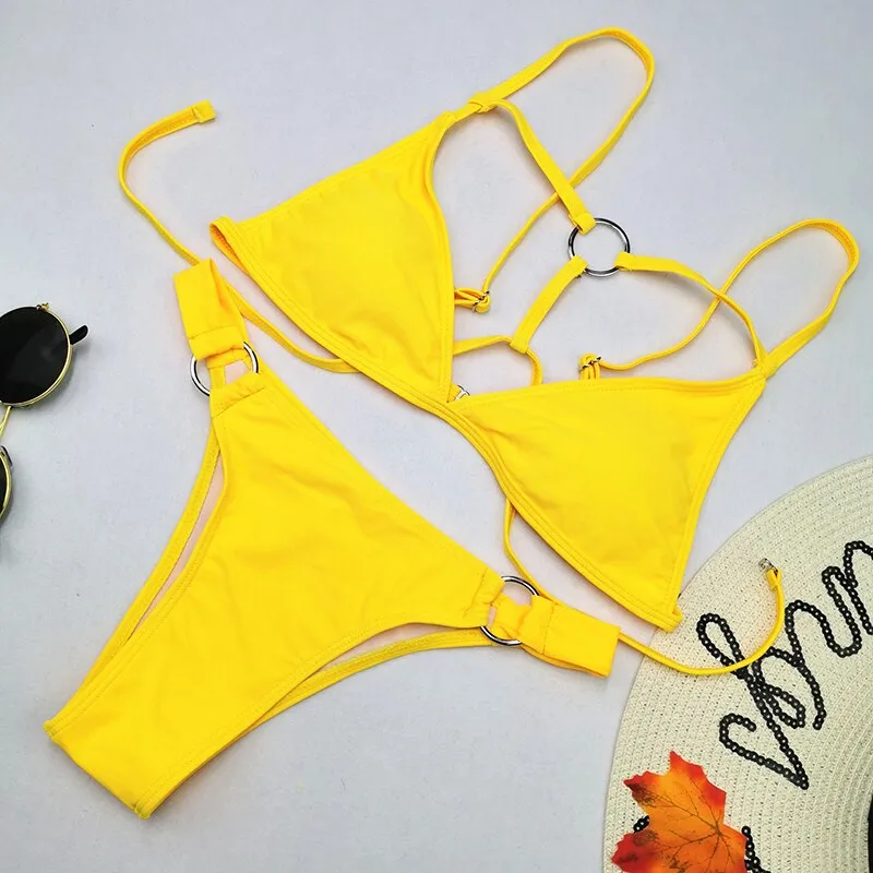 Bandage Micro Bikini Set High Cut Sexy Brazilian Swimwear in Neon Color