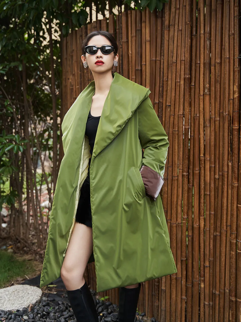 Belted Goose Down Wrap Coat