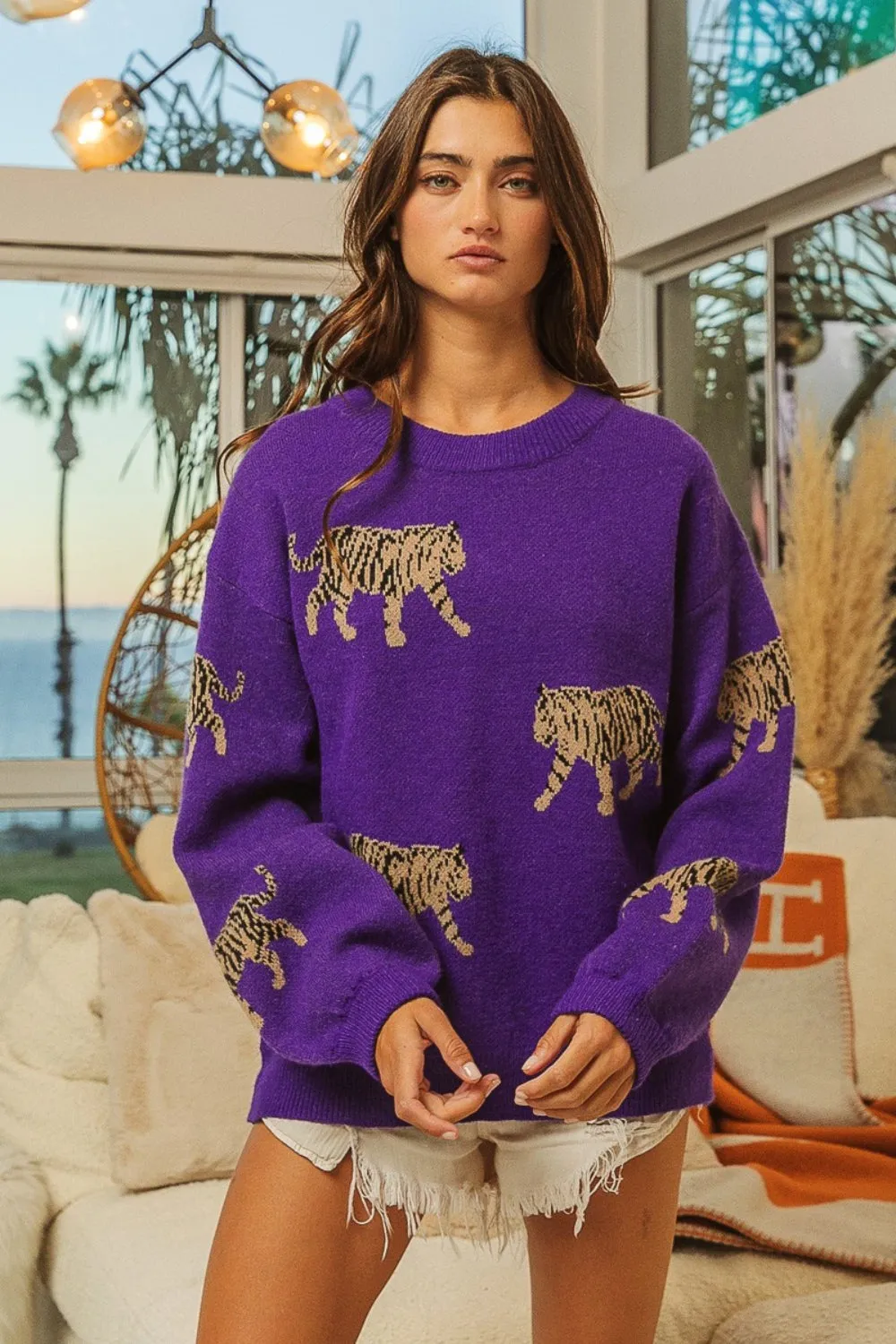 BiBi Tiger Pattern Long Sleeve Sweater