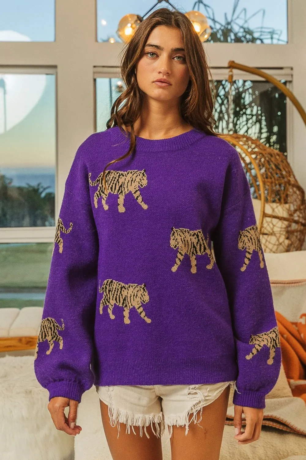 BiBi Tiger Pattern Long Sleeve Sweater