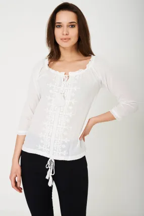 BIK BOK Embroidered White Top