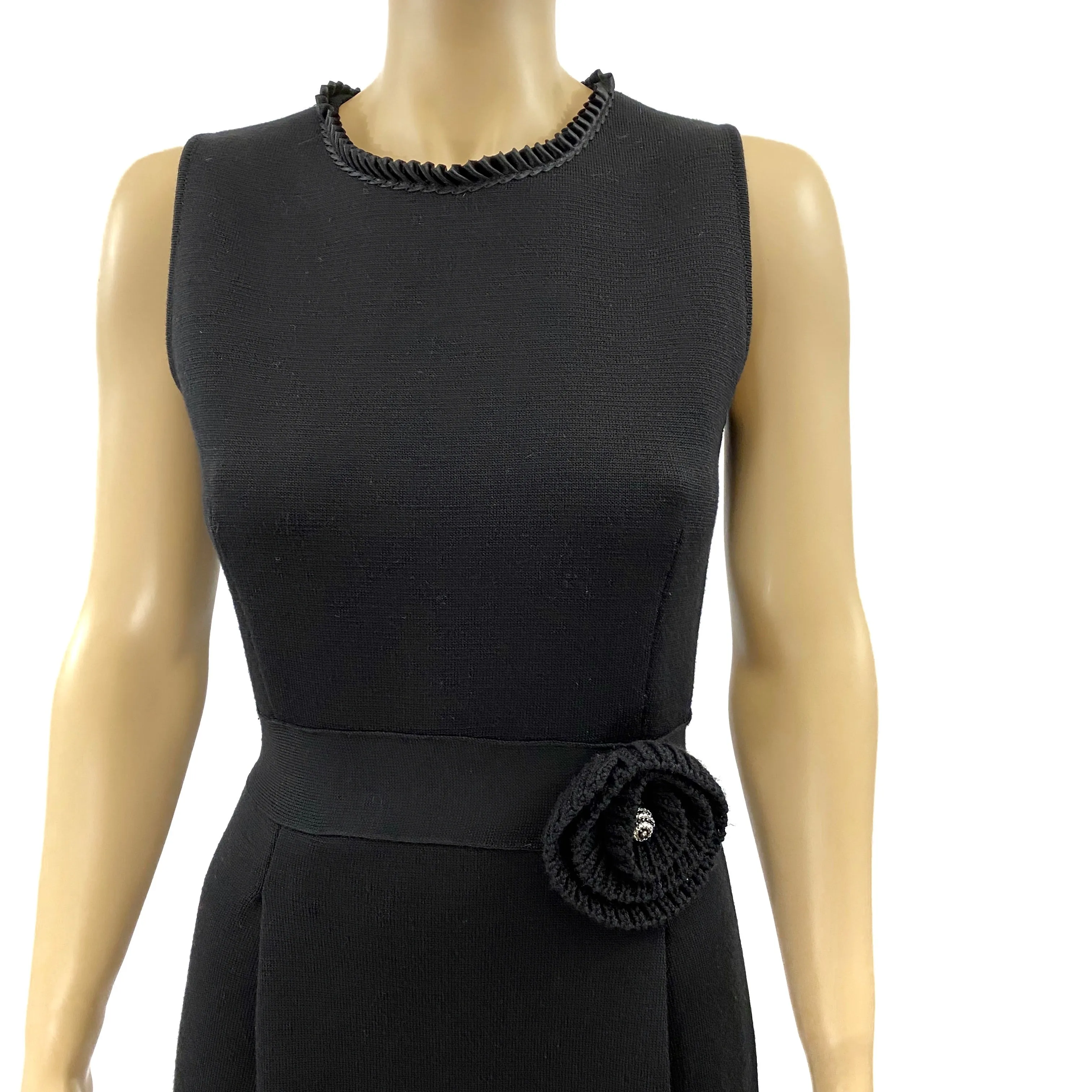 Blumarine Black Knit Sleeveless Dress Crystal Flower Brooch 42 | 8