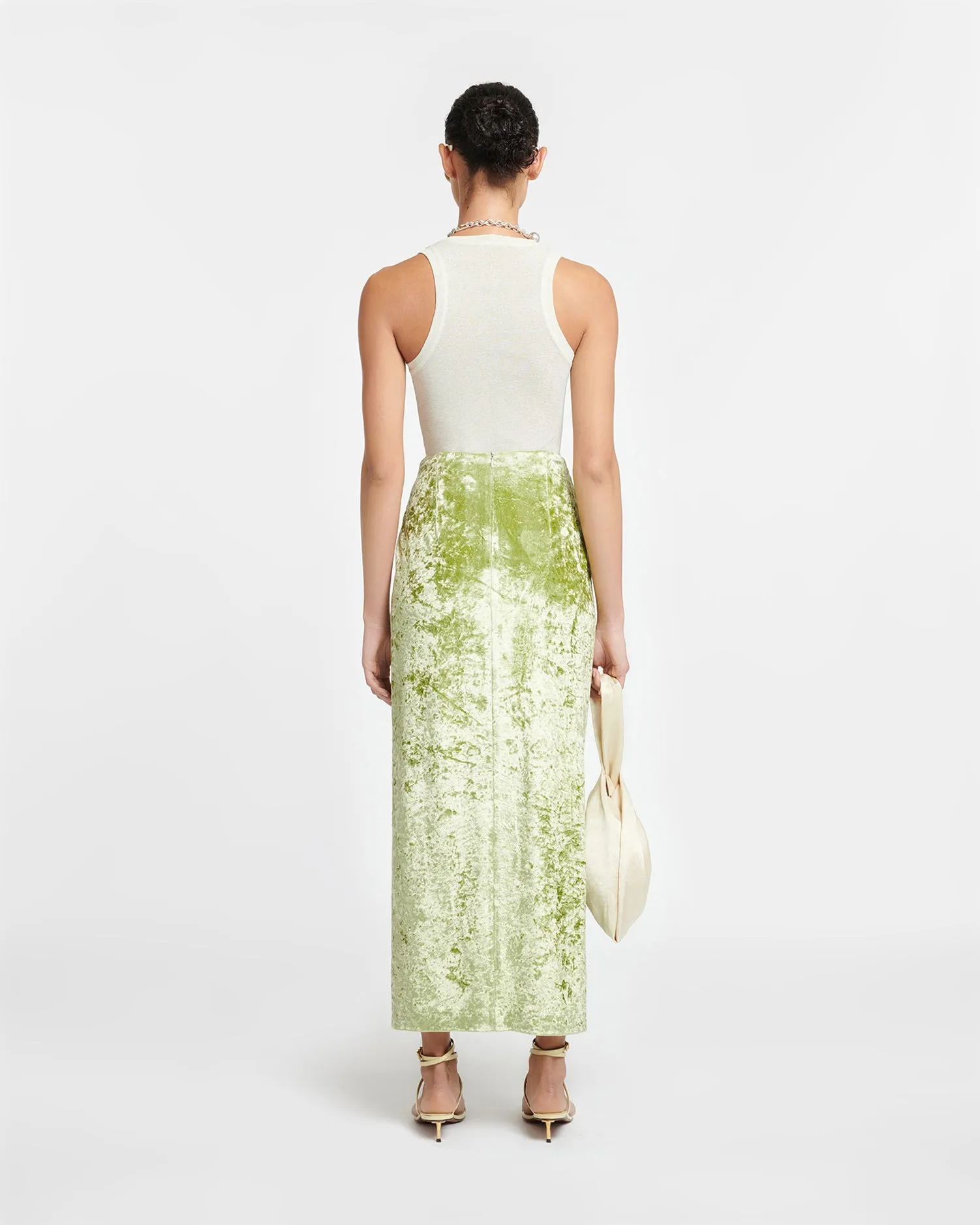 Carlene - Twist-Front Crushed Velvet Skirt - Sage