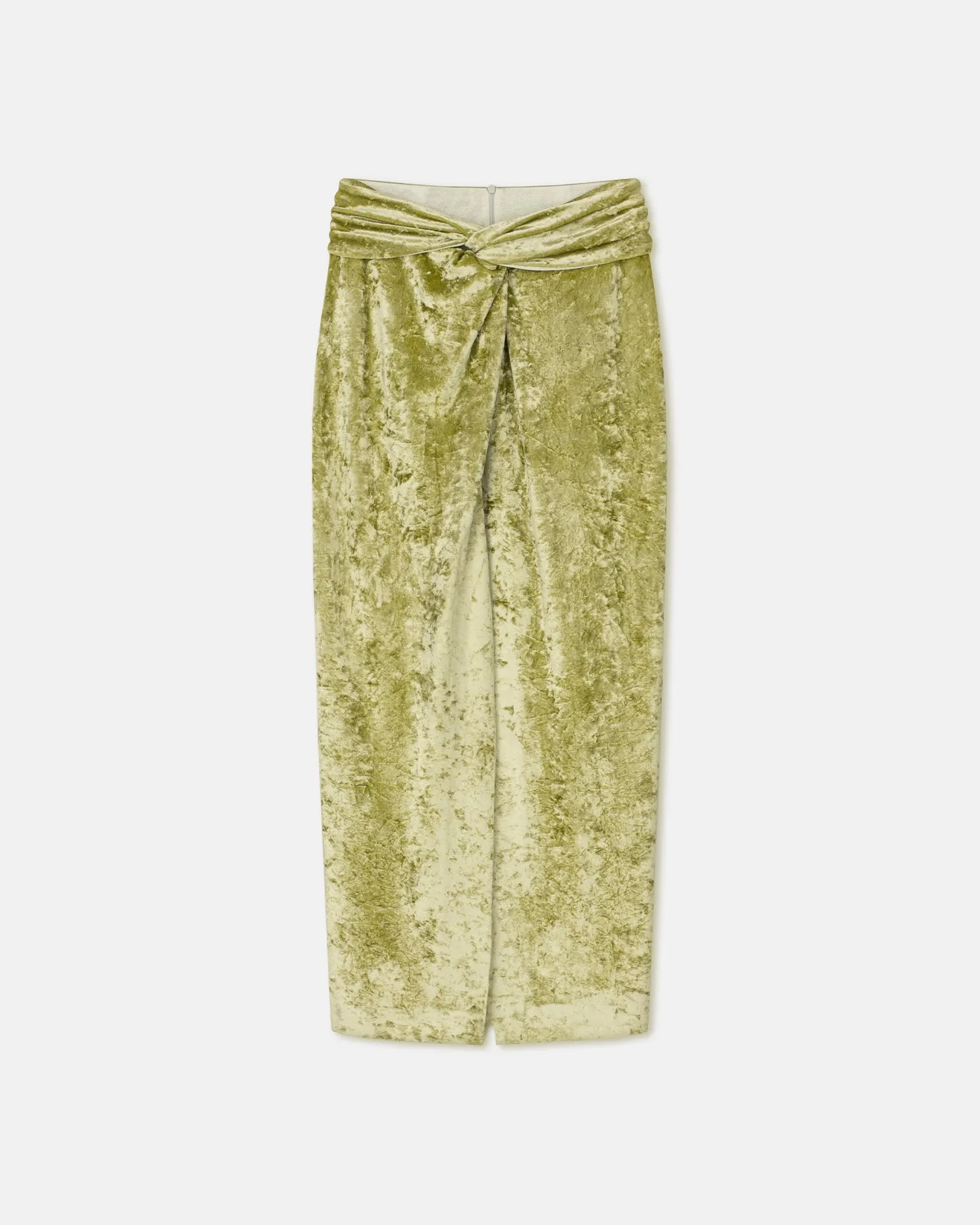 Carlene - Twist-Front Crushed Velvet Skirt - Sage