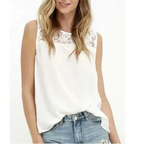 Casual Round Neck Lace Tank Top Tee Shirts Sleeveless