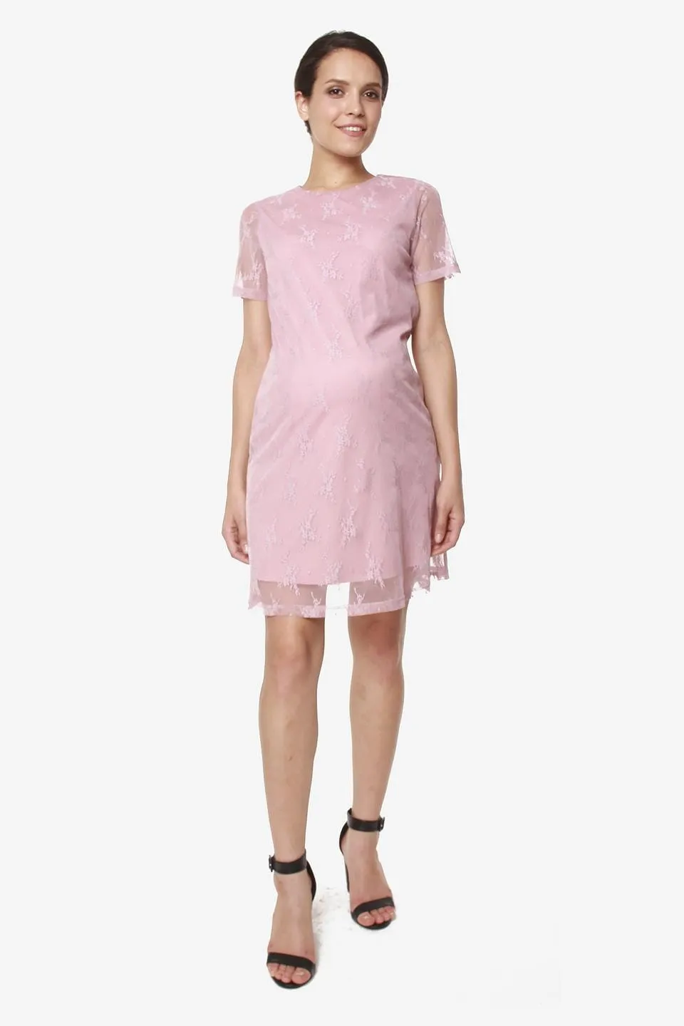 Catriona Full Lace Short Sleeve Nursing Dress Dusty Pink