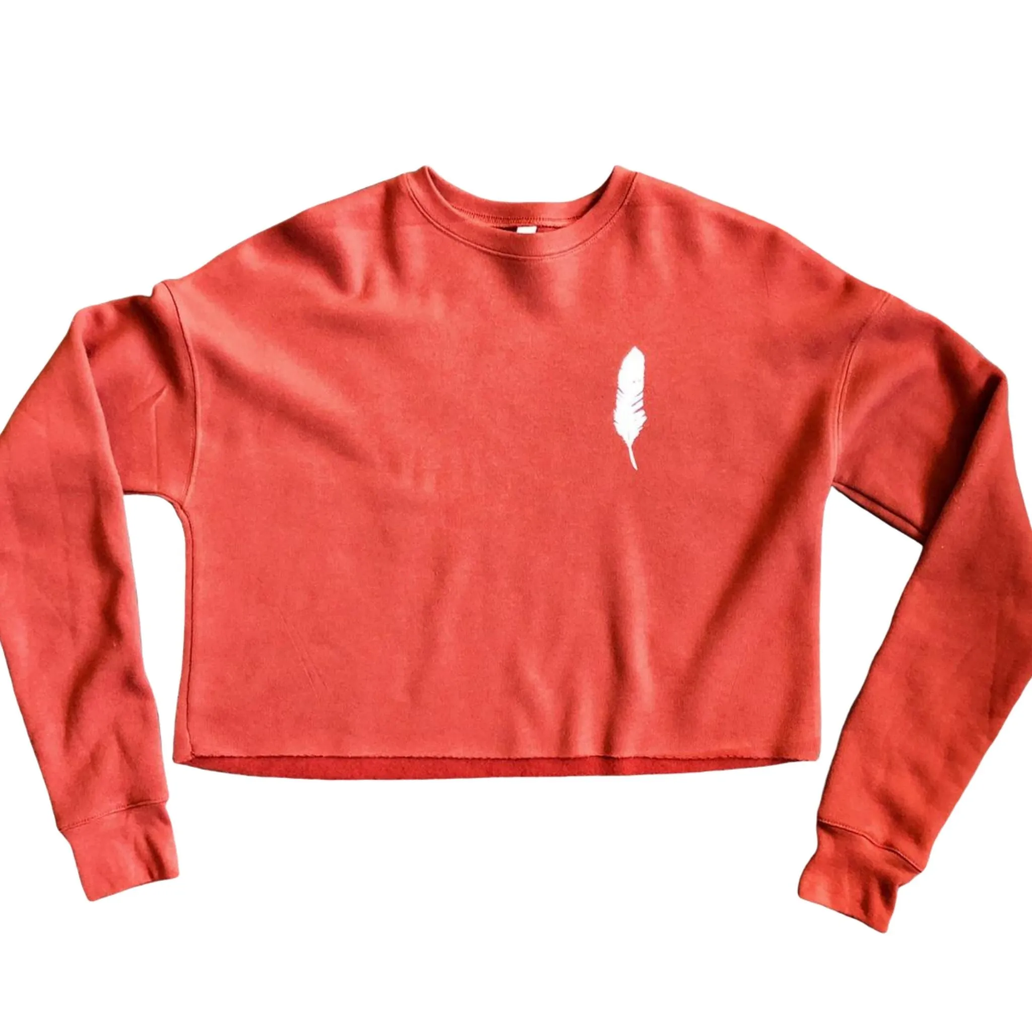 Cropped Brick Sweatshirt with Feather Motif