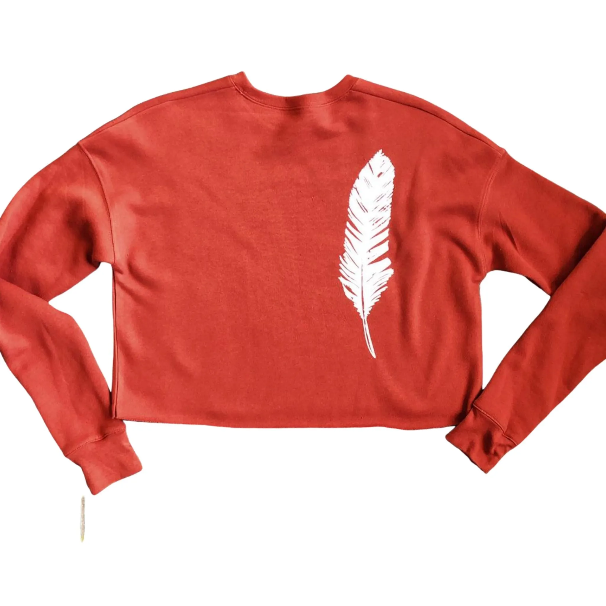 Cropped Brick Sweatshirt with Feather Motif