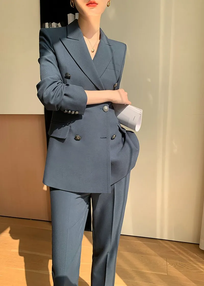 Double Breasted Blazer Cropped Pants Suit Two-Piece Set