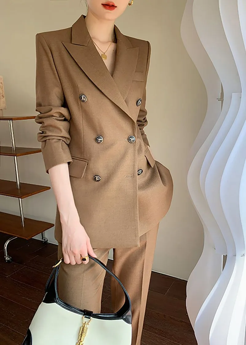 Double Breasted Blazer Cropped Pants Suit Two-Piece Set