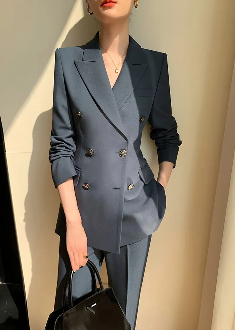 Double Breasted Blazer Cropped Pants Suit Two-Piece Set