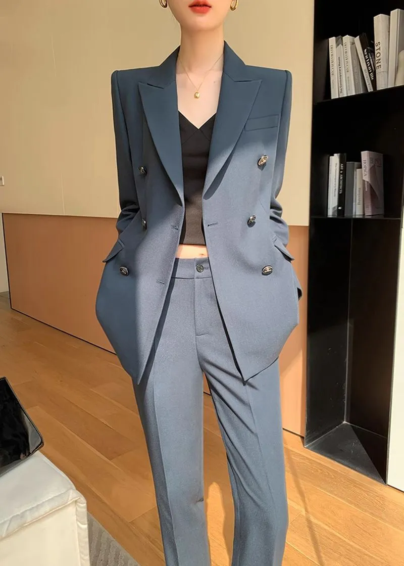 Double Breasted Blazer Cropped Pants Suit Two-Piece Set