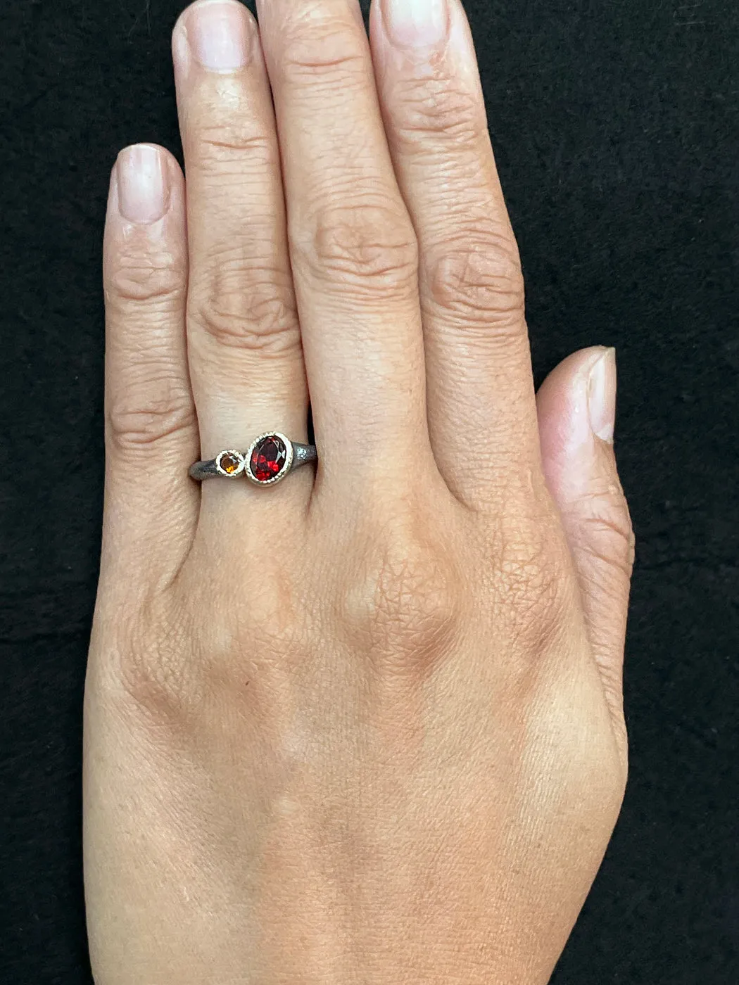 Duo Signet Ring with oval garnet and round citrine