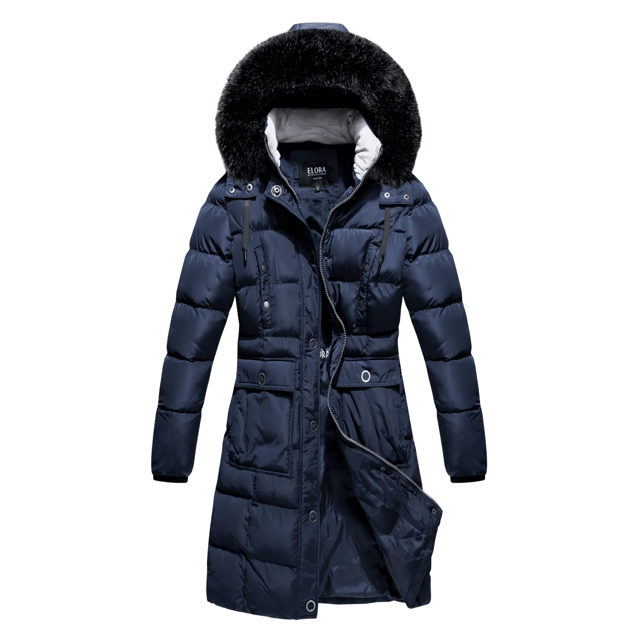 Elora Women's Winter Coat - Mid-length Cargo Coat with Detachable Hood