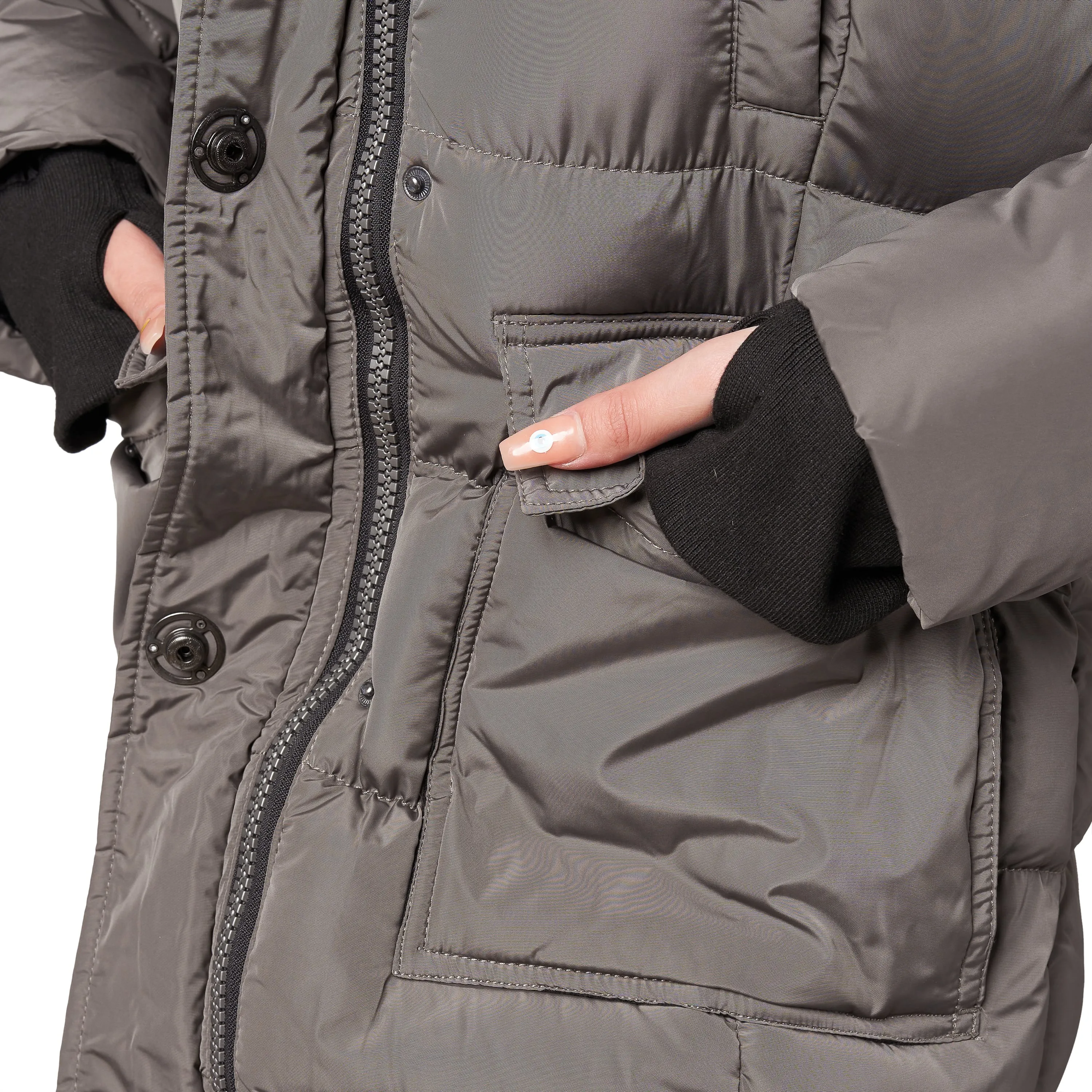 Elora Women's Winter Coat - Mid-length Cargo Coat with Detachable Hood