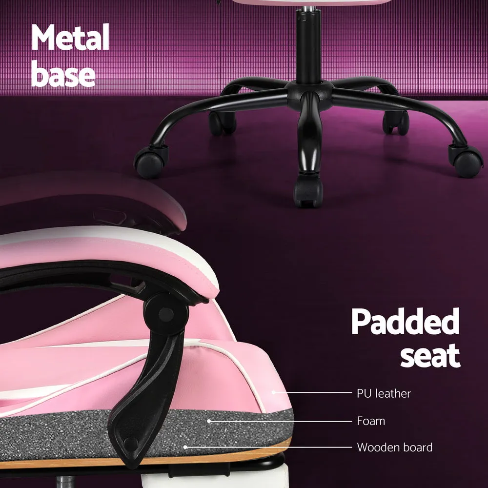 Ergonomic Gaming Desk Chair With Footrest - Pink