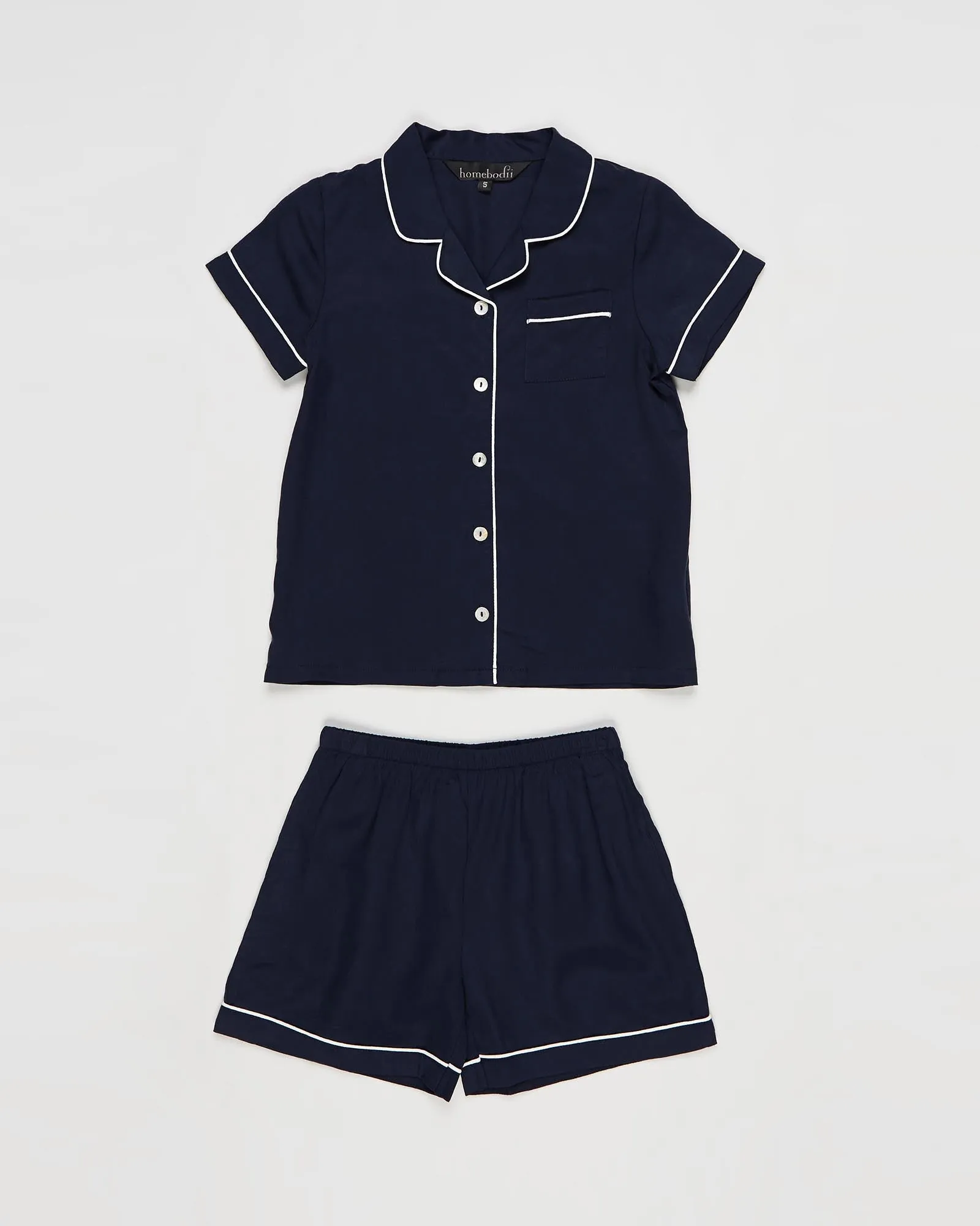 Eva Kids Short Tencel™ Pyjama Set - Navy with White Piping