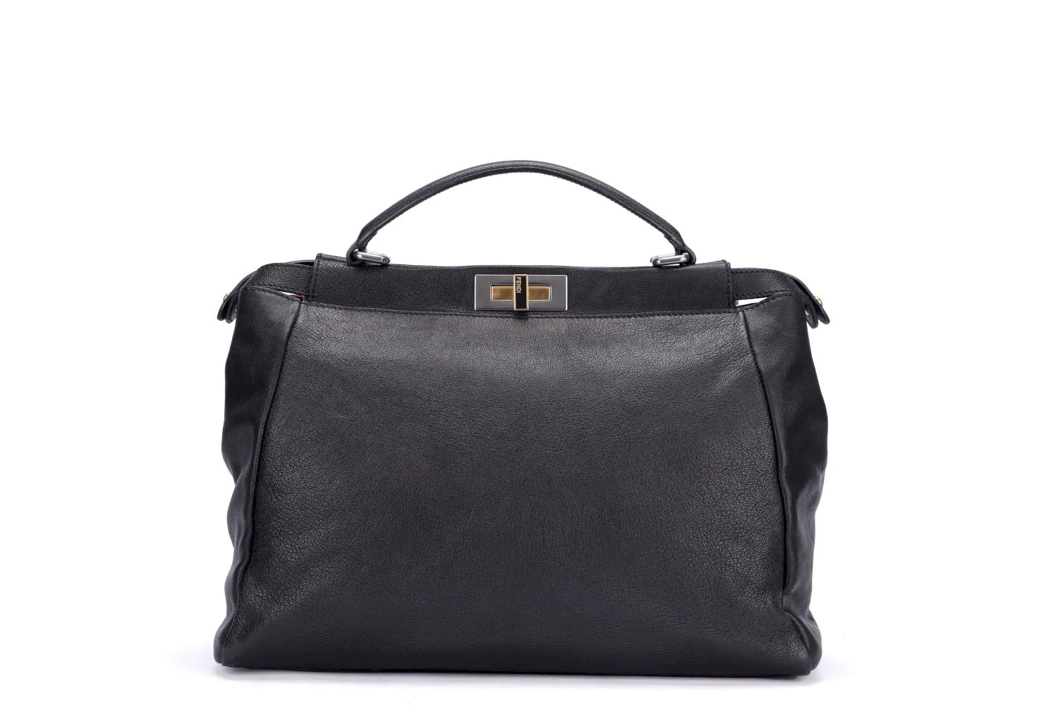 Fendi Peekaboo, Large width 40cm, Black Color Goatskin, Pink Color Inner Lining