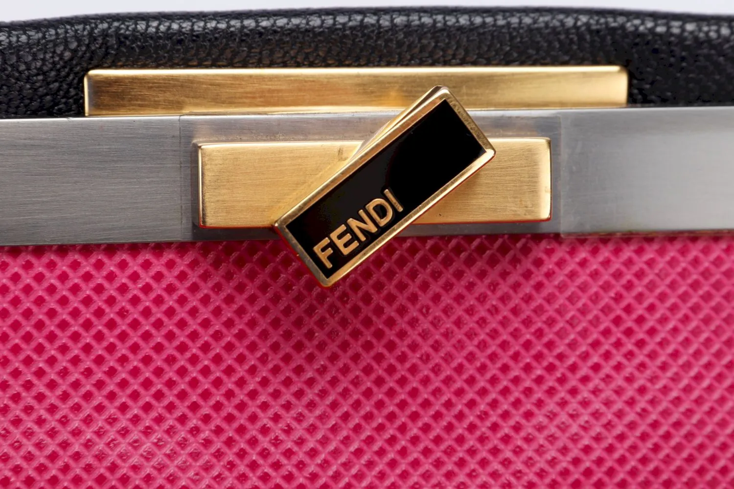 Fendi Peekaboo, Large width 40cm, Black Color Goatskin, Pink Color Inner Lining