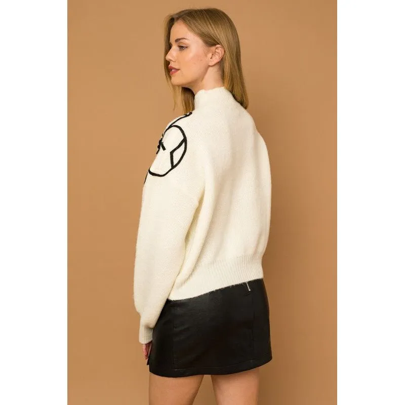 Flower Embroidery Mock Neck Sweater