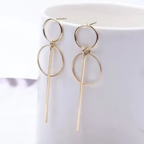 Graceful 14K Gold Plated Line and Circle Drop Earring