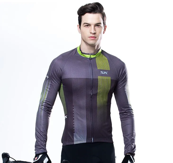 Gray Green Men Long Sleeve Cycling Jersey