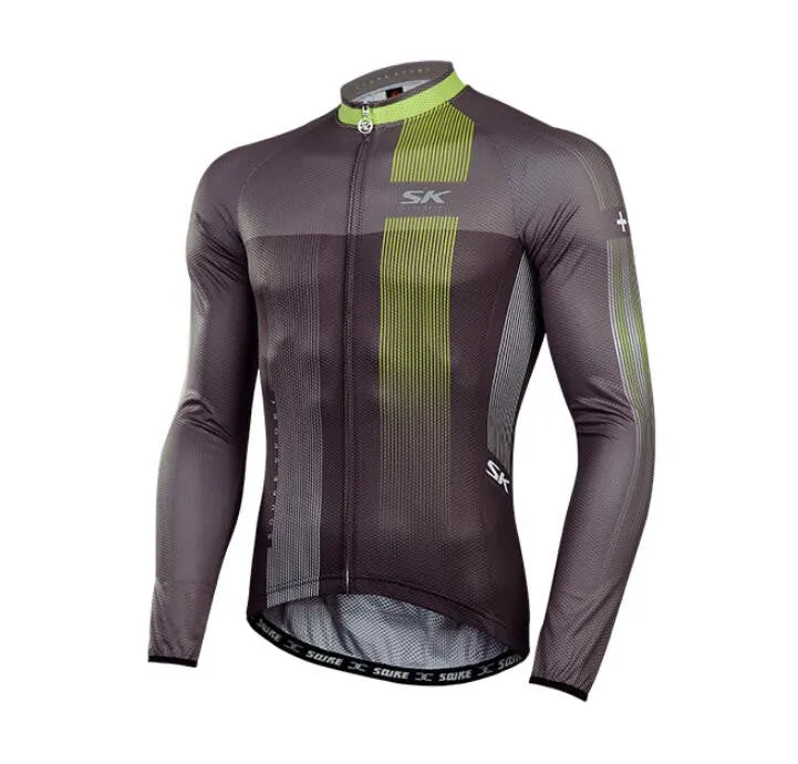 Gray Green Men Long Sleeve Cycling Jersey