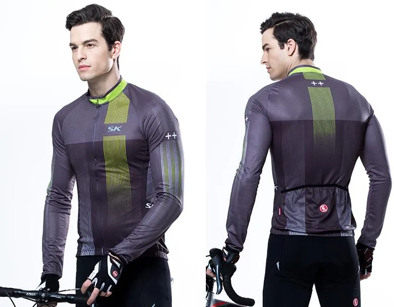 Gray Green Men Long Sleeve Cycling Jersey