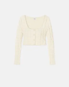 Jylan - Cropped Seersucker Tech Linen Top - Creme